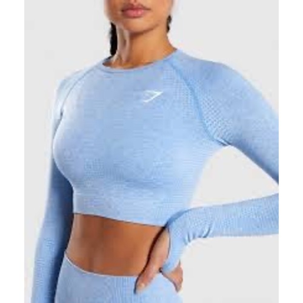 Gymshark Vital Seamless Long Sleeve Crop Top Blue Marl XS Thumbholes